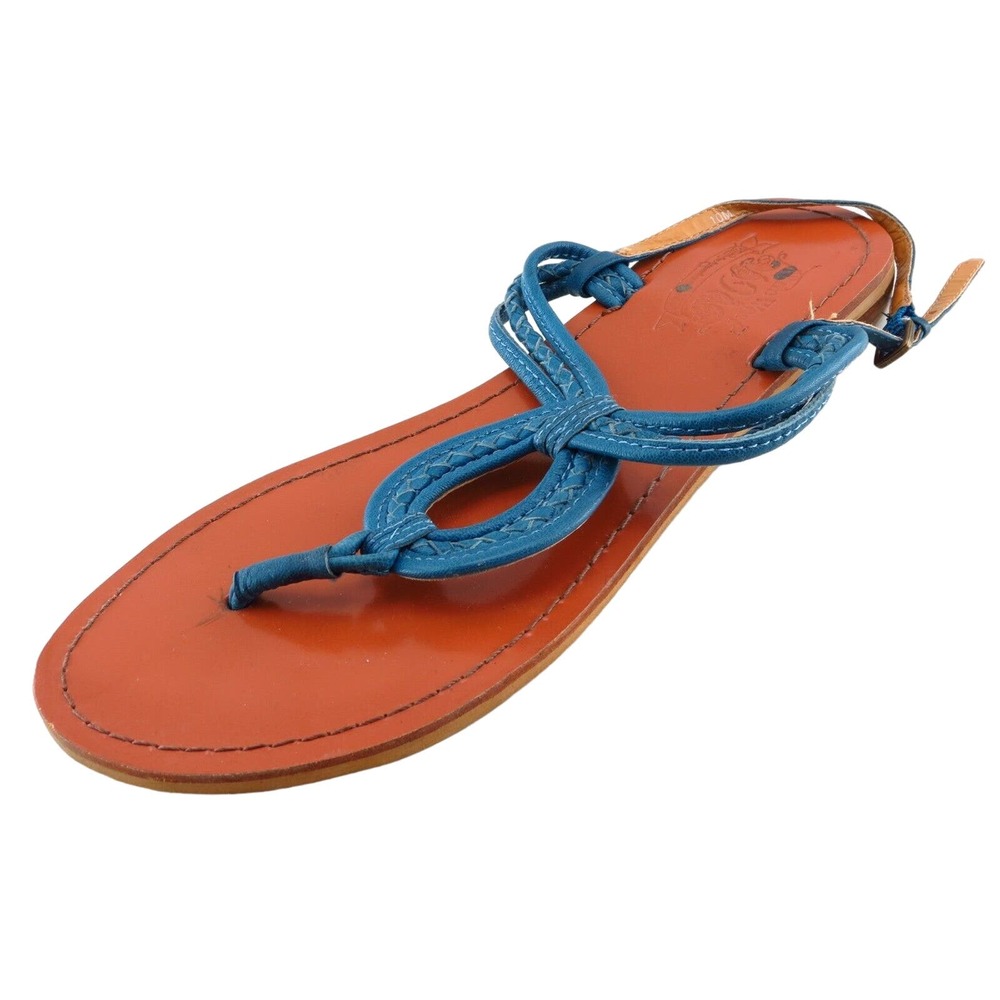 Nine West T-Strap Sandals Blue Synthetic Women Shoes Size 10 Medium